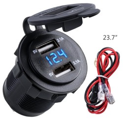 Dual USB Charger Socket Waterproof Power Outlet 21A 21A with Voltmeter  Wire in-line 10A Fuse for